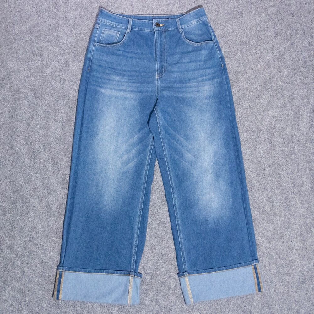 Halara Flex Wide Leg High Rise Tummy Control Rolled Hem Stretch Jeans Medium